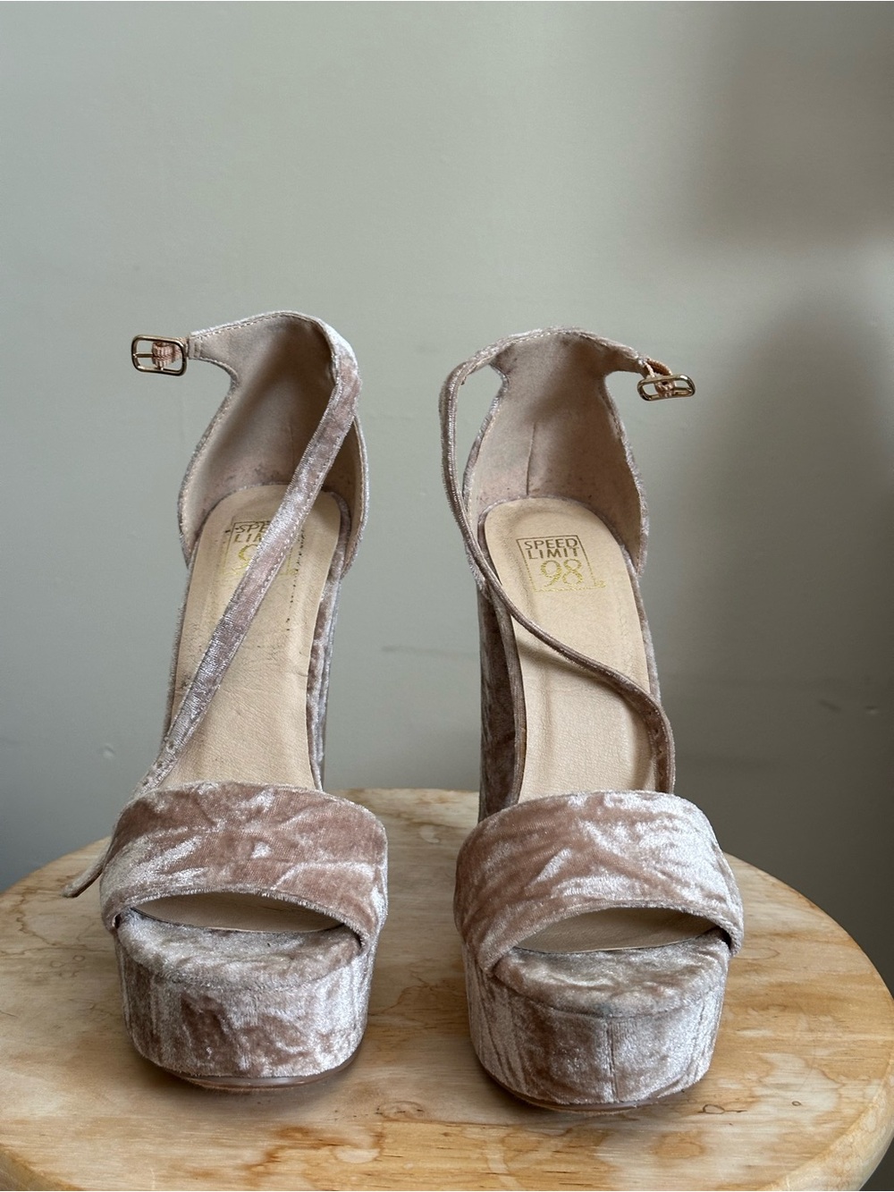 Speed Limit 98 Velvet Platform Sandals in Blush Taupe